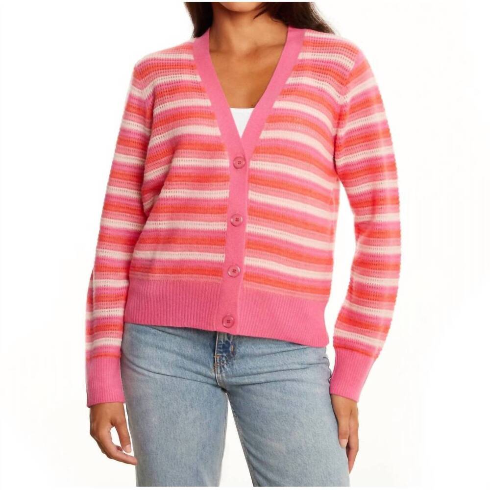 NEW &ISLA posey open stitch stripe v-cardigan in peony